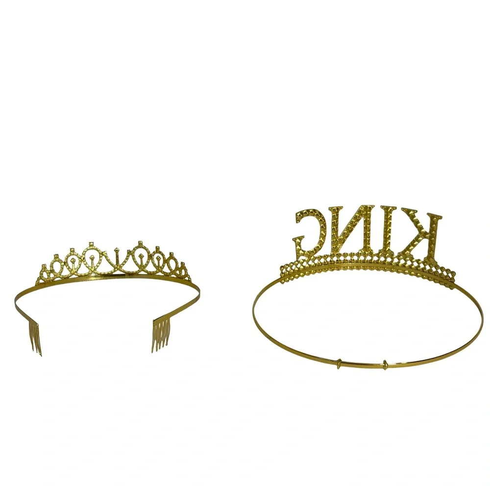 Birthday King and Queen Sash Set | Gold Tiara & Crown Black Glitter Sashes Adult